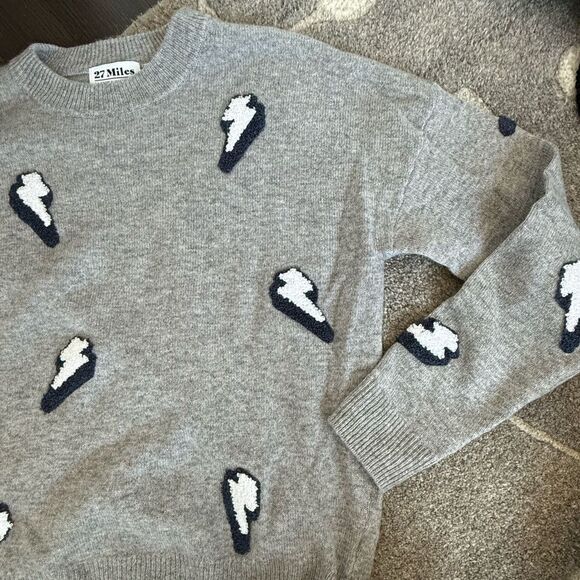 27 Miles Gray Sweater with Lightning Bolt Design, XS - Picture 3 of 6